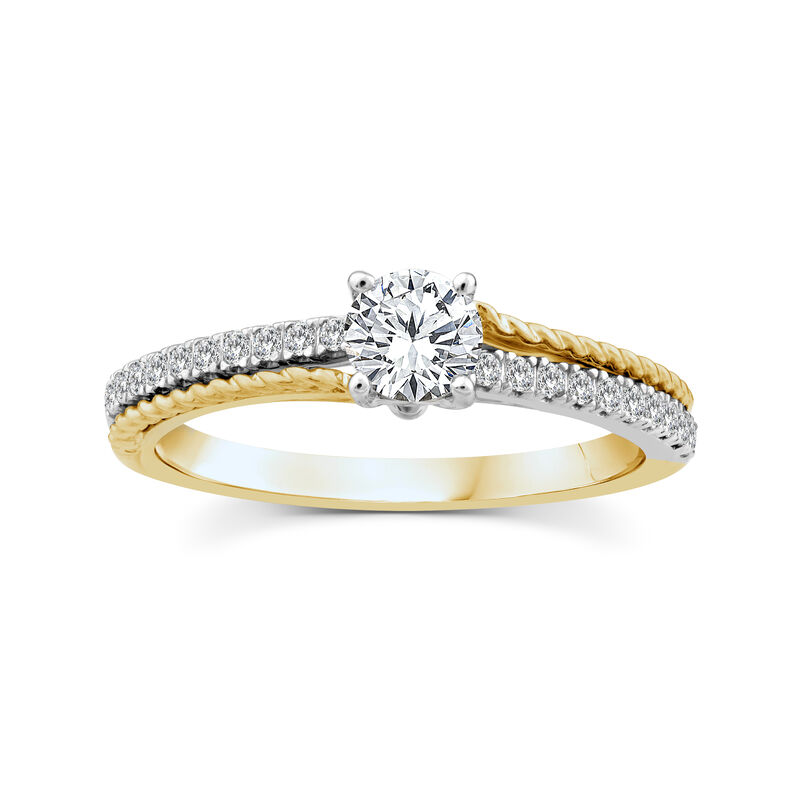 Round Diamond 5/8ctw. Double Row Beaded Engagement Ring in 14k Two Tone Gold image number null